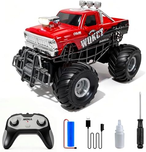 1:16 Scale rc monster truck with Light Spray - 2.4GHz 4WD remote control Monster Trucks rc cars Toys, 20+ KM/H Retro Monster Truck with Oversized Tires, Christmas Birthday Gift for Toddler Toys 6-12