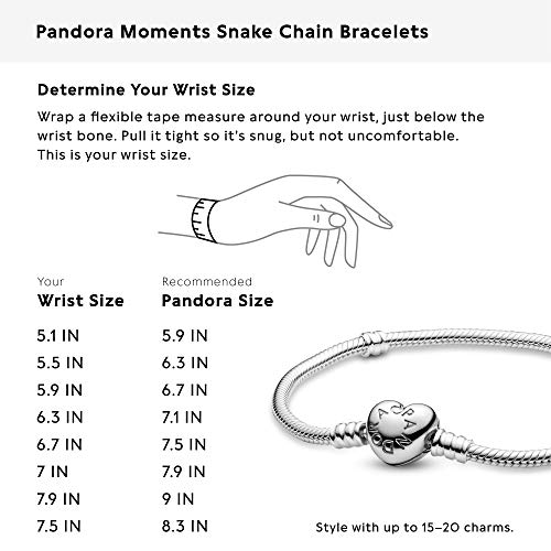 Pandora Jewelry Moments Heart Clasp Snake Chain Charm Sterling Silver Bracelet, 7.5" #TOP7
