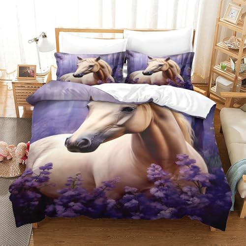 Parure de lit cheval blanc housse de couette 140x200 imprimée 3D