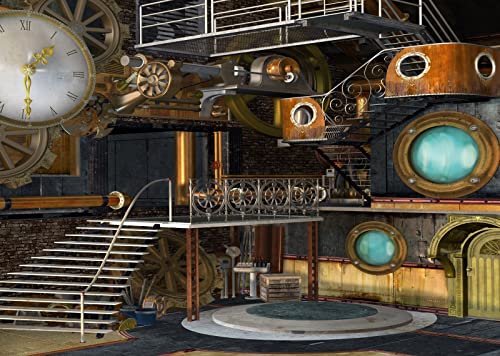 Loccor 7x5ft Fabric Steampunk Backdrop Industrial Gear Metal Clock Old Gearwheel Factory Photography...