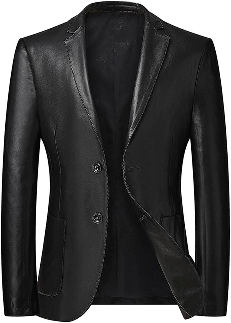 7XL 8XL Men's Single-Breasted Blazer, Faux Leather Motorcycle Jacket