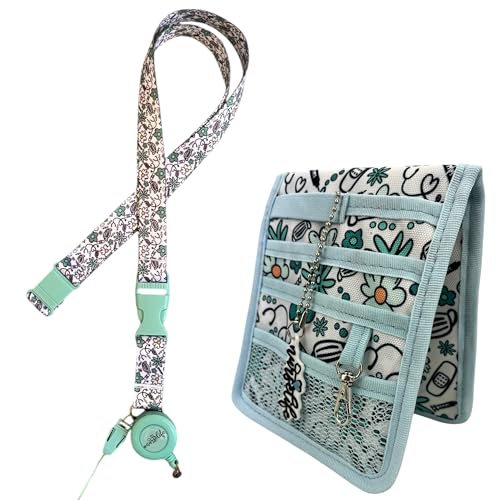 Nurse Life Pack Max 3 | organizador bolsillo + lanyard + extensible | - I love it - | Regalo Enfermera Profesional, Primeros Auxilios, Vendaje (Flores verde)