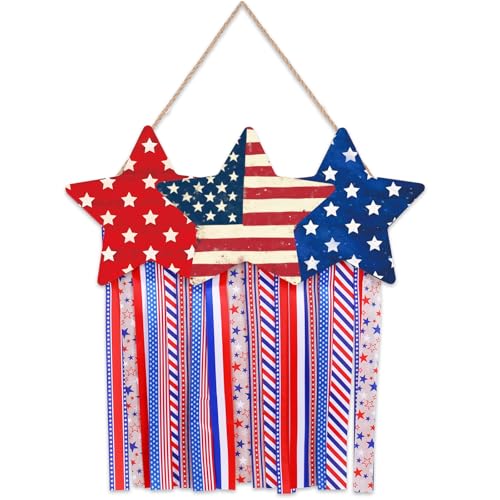 Whaline Patriotic Hanging Door Sign American Star Front Door Hanger