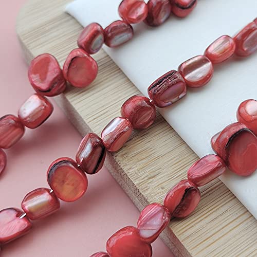 Image of HAAMIIQII 7x8mm Natural Irregular Sea Shell Beads Polished Red Dyed Color Loose Gemstone Beads for Jewelry Making 15 Inch (45-47pcs)