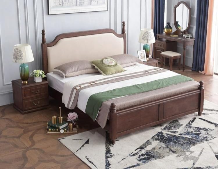 Image of SANKATMOCHAN Industries Solid SHEESHAM Wood King Size Cushion Bed Double Bed Furniture for Bedroom, Living Room, Home & Hostel (Honey Finish) Matters Size (6 * 6.5) (Wide Double)