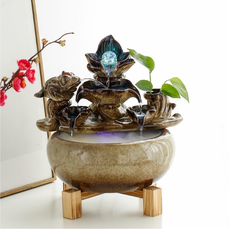 Cascada Fuente de Mesa cerámica con Agua Corriente, Adornos for Sala Estar, Oficina, Escritorio, decoración del hogar Fuente Interior