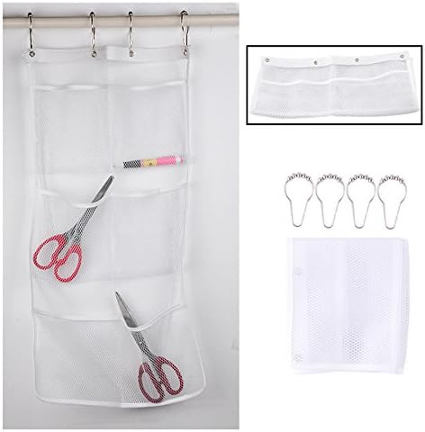 Bathroom Accessory bathroom accessory organizer 6 Mesh Pockets Bathroom Shampoo Soap Shower Gel Storage Hanger Organiser+4 Hook bathroom accessories White