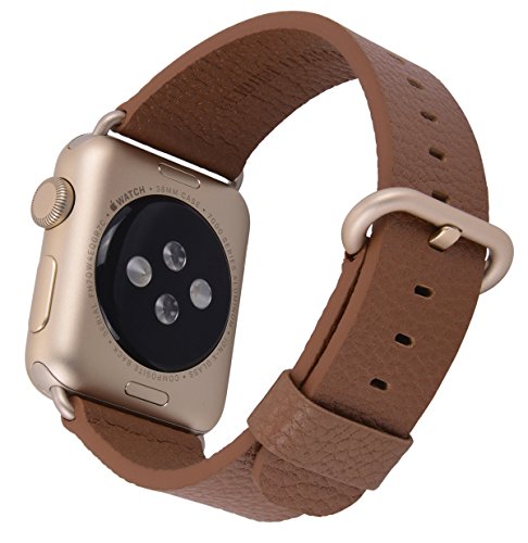 JSGJMY Apple Watch Band 38mm Leather Strap Replacement Watchbands for iWatch Series 3/Series 2/Series 1/Edition/Sport(Light Brown+Golden Clasp)