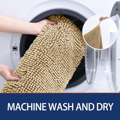 Image of OLANLY Chenille Dog Bath Towel 31x13, Ultra Absorbent Quick Dry Pet Towel, Extra Soft Washable Plush Towel for Large Dogs & Puppies, Indoor Outdoor Use, Beige