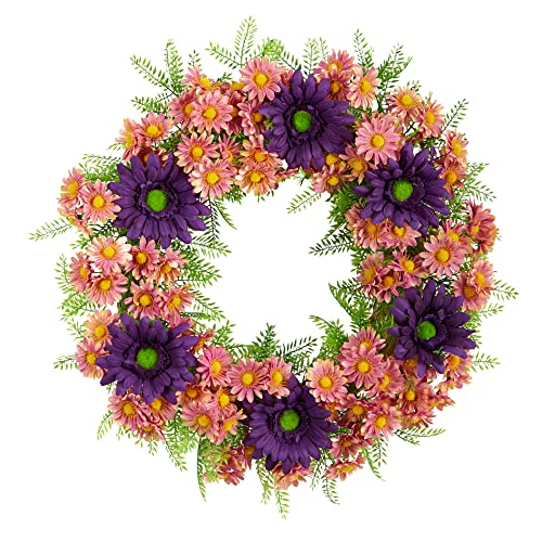Nearly Natural 21in. Mixed Daisy Artificial Wreath