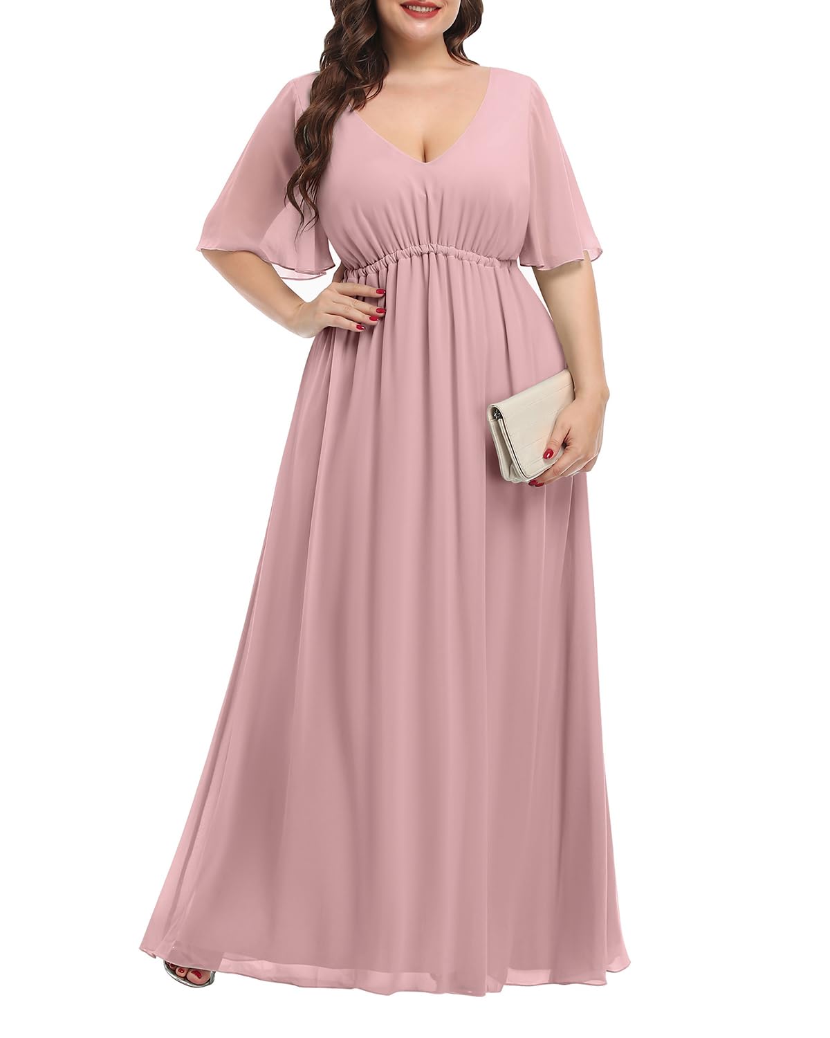 Pinup Fashion Women's Plus Size Formal Wedding Guest Chiffon Long Dress