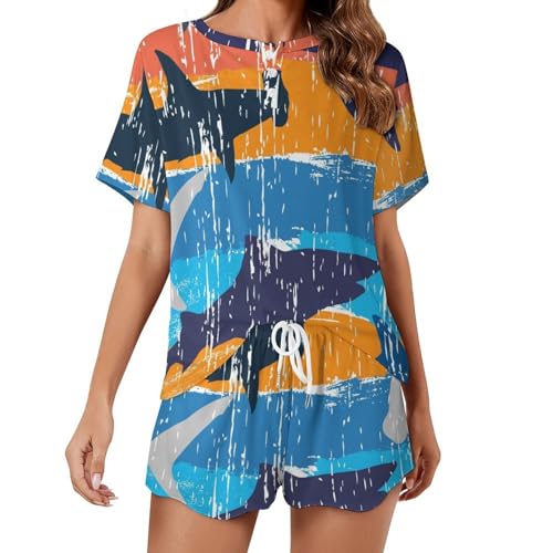 Pyjama pour femme Couleur Requin contre la chaleur nocturne vêtement de nuit léger