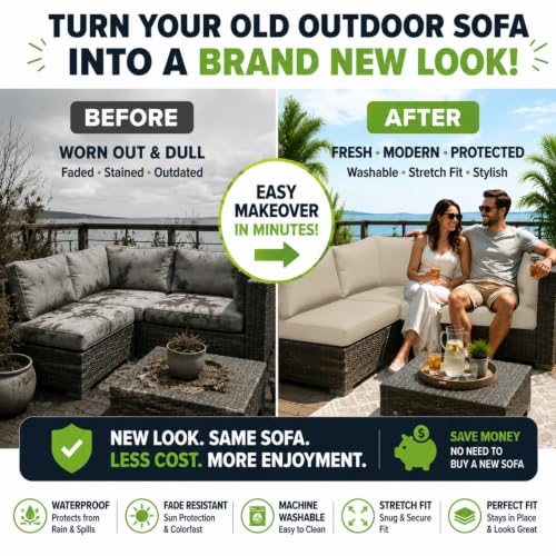 Image of 8 Pcs Outdoor Cushion Covers, Patio Sofa Cushion Covers Replacement