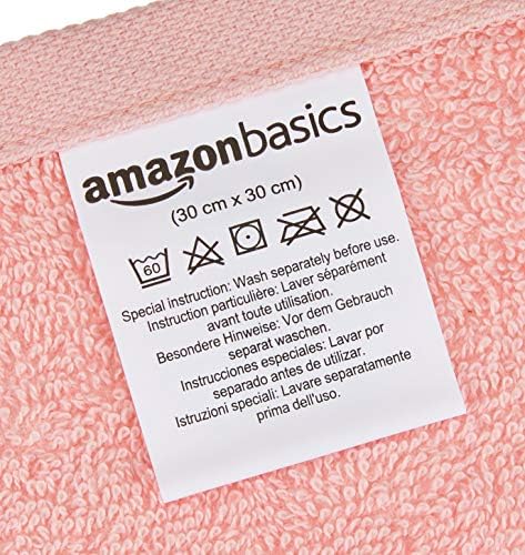 Amazon Basics Cotton Washcloths - 12-Pack, Petal Pink, Lavender, White