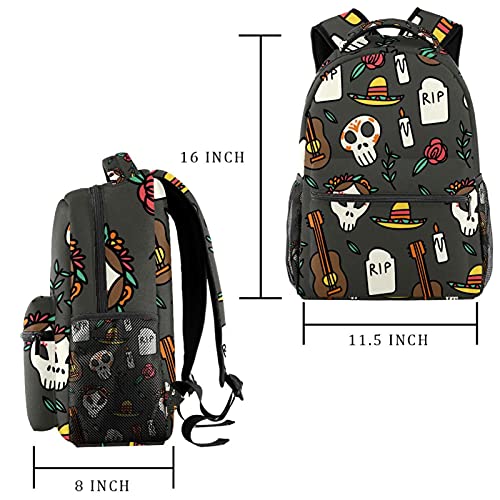 Sac à dos durable motif tête de mort fleur, cartable ultra léger et résistant