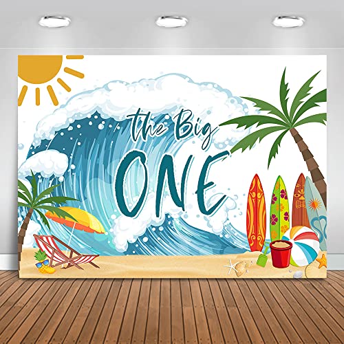 Mocsicka The Big One Backdrop Surfing Boy 1st Birthday Background Sea Waves Surfboard Beach First Birthday Party Decorations Banner Photo Studio Props (7x5ft)