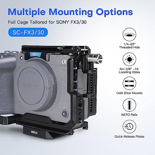 SIRUI FX30 FX3 Camera Cage with HDMI Cable Clamp, 1/4"-20 Threaded Holes, for ARRI 3/8"-16 Locating Holes, NATO Rail - Image 2