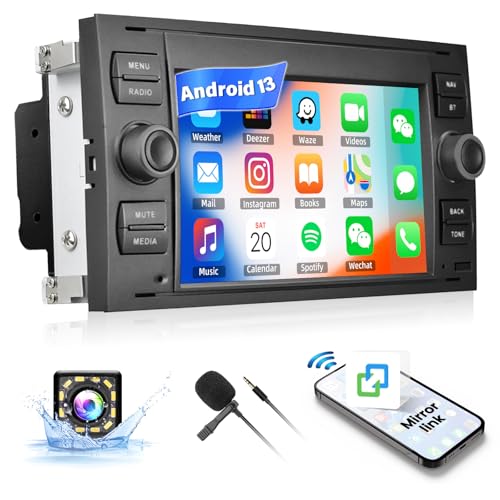 SIXWIN Android 13 Car Stereo for Ford Transit Fiesta Focus Galaxy Mondeo Fusion Kuga C-Max S-Max 7 Inch Touch Screen Car Radio for Ford with Bluetooth FM GPS Mirror Link WiFi SWC Backup Camera MIC