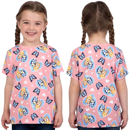Bluey Shirts 3 Pack, Girls Short Sleeve Shirt for Summer, Pack of 3 Girls Tops, Cotton Kids Tshirt3