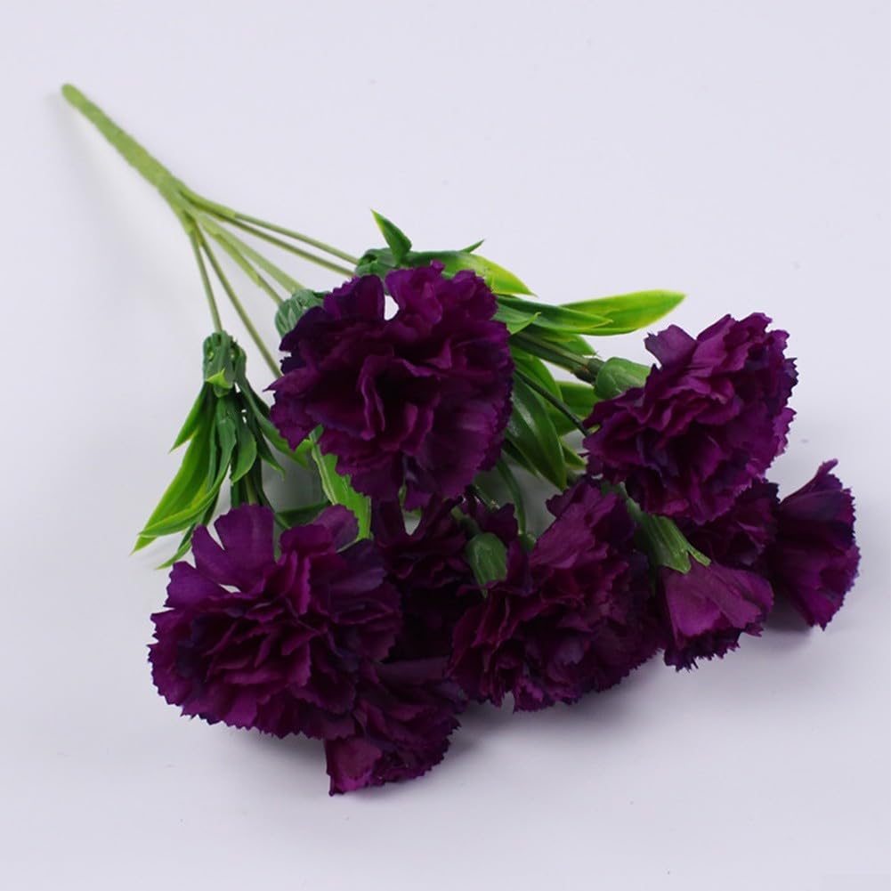 Artificial Carnation Flowers Bouquet with 11 Heads, Plastic Silk Fake Plants, Realistic Floral Stems for Home Office Garden Party and Wedding Decoration(Deep purple)