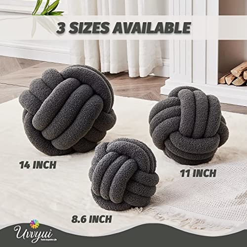 Image of Uvvyui Knot Pillow Ball, Soft Home Decorative Pillows, Round Throw Pillow, Handmade Knotted Plush Pillow, Round Boucle Pillow Cushion (14 Inches Dark Gray)
