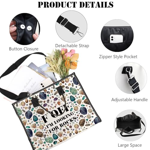 JNIAP Rock Collector Tote Bag Rock Lover Gift Geologist Gift F Off I'm Looking For Rocks Rock Hunter Shoulder Bag (F OFF Tote)3