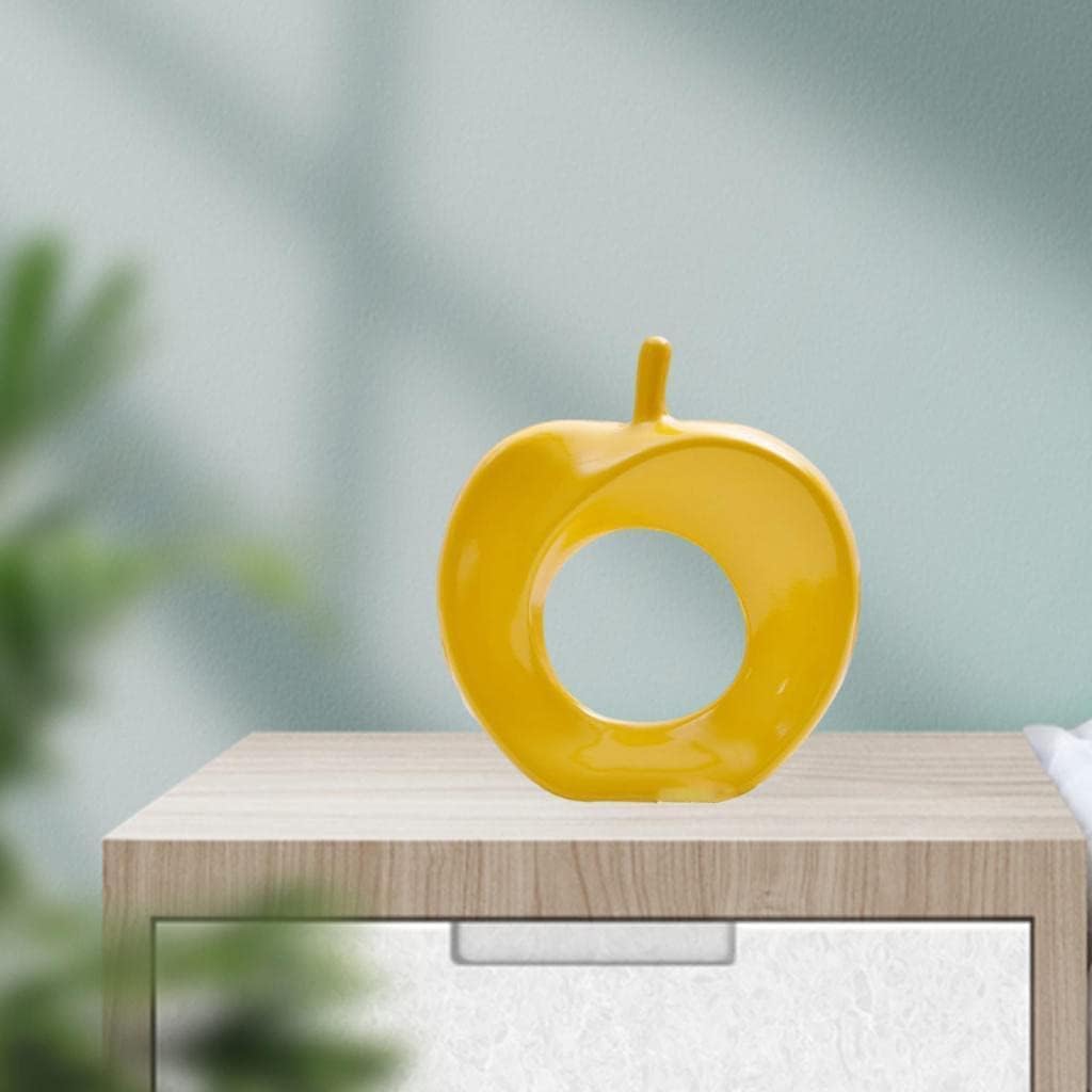 Modern Yellow Ceramic Apple Figurine Statue for Home Office Desktop Crafts Gifts - 21x24cm/8.27x9.45inch
