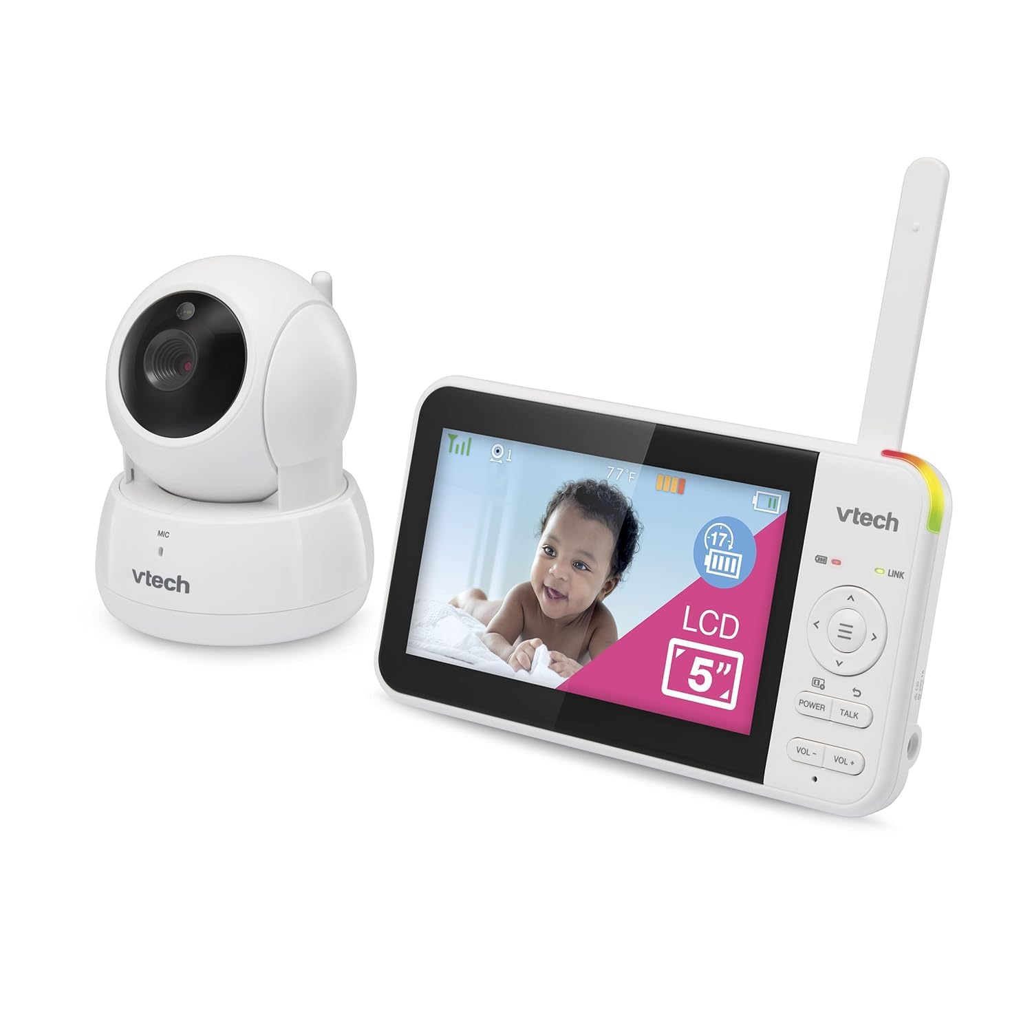VTech VM924 - Vigilabebés con cámara de vídeo de 5 Pulgadas, 31 Horas de duración de la batería, vigilabebés con cámara, Alcance de 300 m, visión Nocturna HD, Sensor de Temperatura de 2 vías