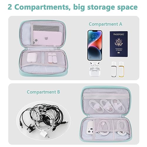 DDgro Tech Organizer Travel Carrying Case Cables Pouch Organize and Storage Accessories Electronics Cords Charger Earphones Power Bank (Mint Green, PU-M)