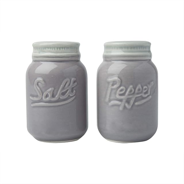 Vintage Mason Jar Salt & Pepper Shakers by Comfify - Adorable Decorative Mason Jar Decor for Vintage, Rustic, Shabby Chic - Sturdy Ceramic in Grey - 100 ml Cap.