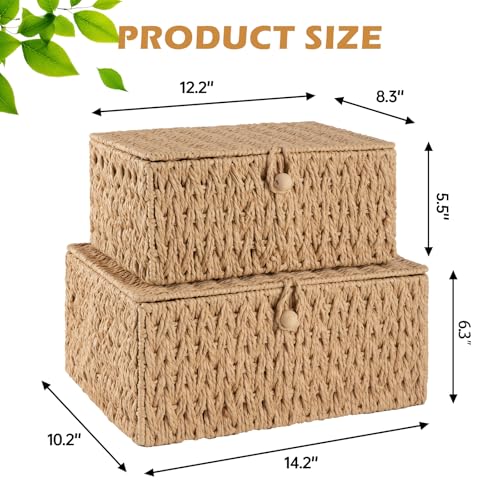 OIAHOMY Wicker Storage Basket with Lid & Lock, Lidded Storage Bins, Decorative Baskets for Organizing, Set of 2-Natural by OIAHOMY - Used condition - Image 3