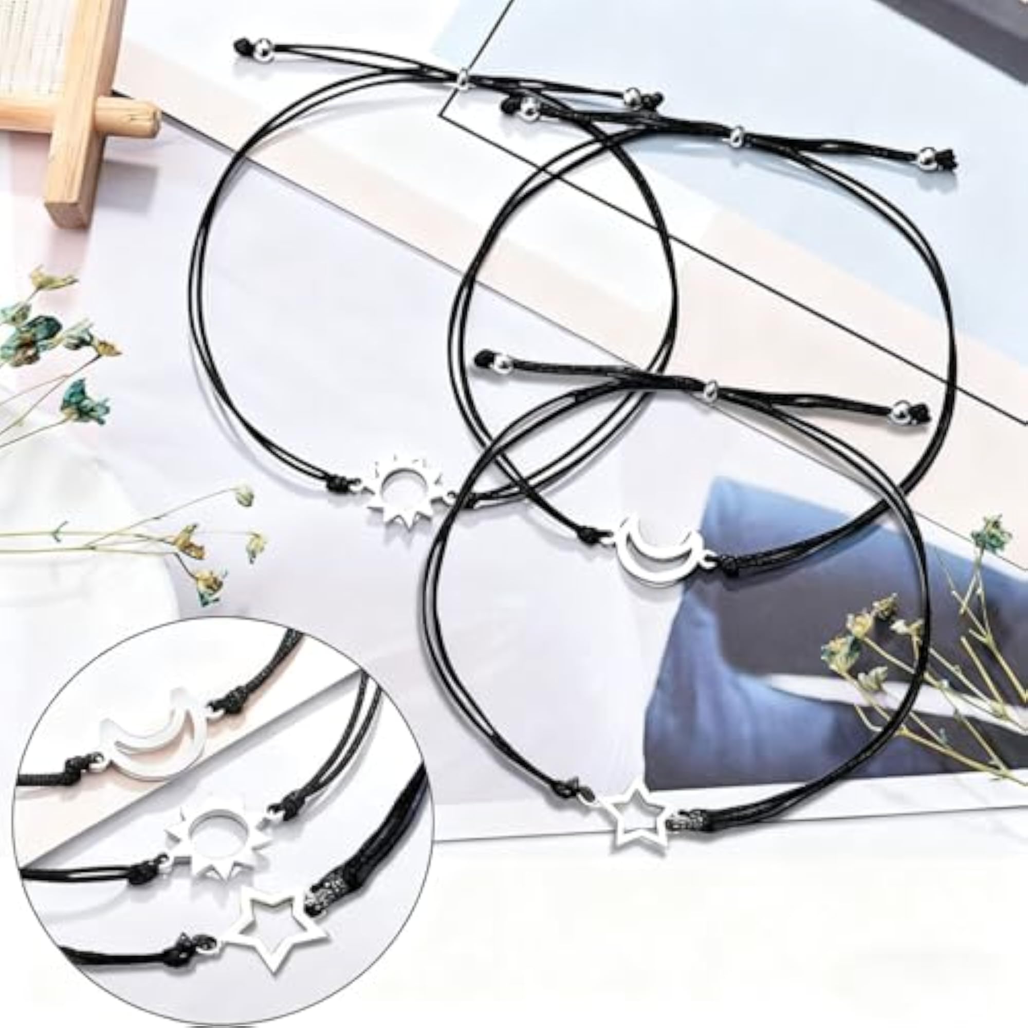 3 PCS Friendship Bracelets for Couples, Adjustable Cord Style A