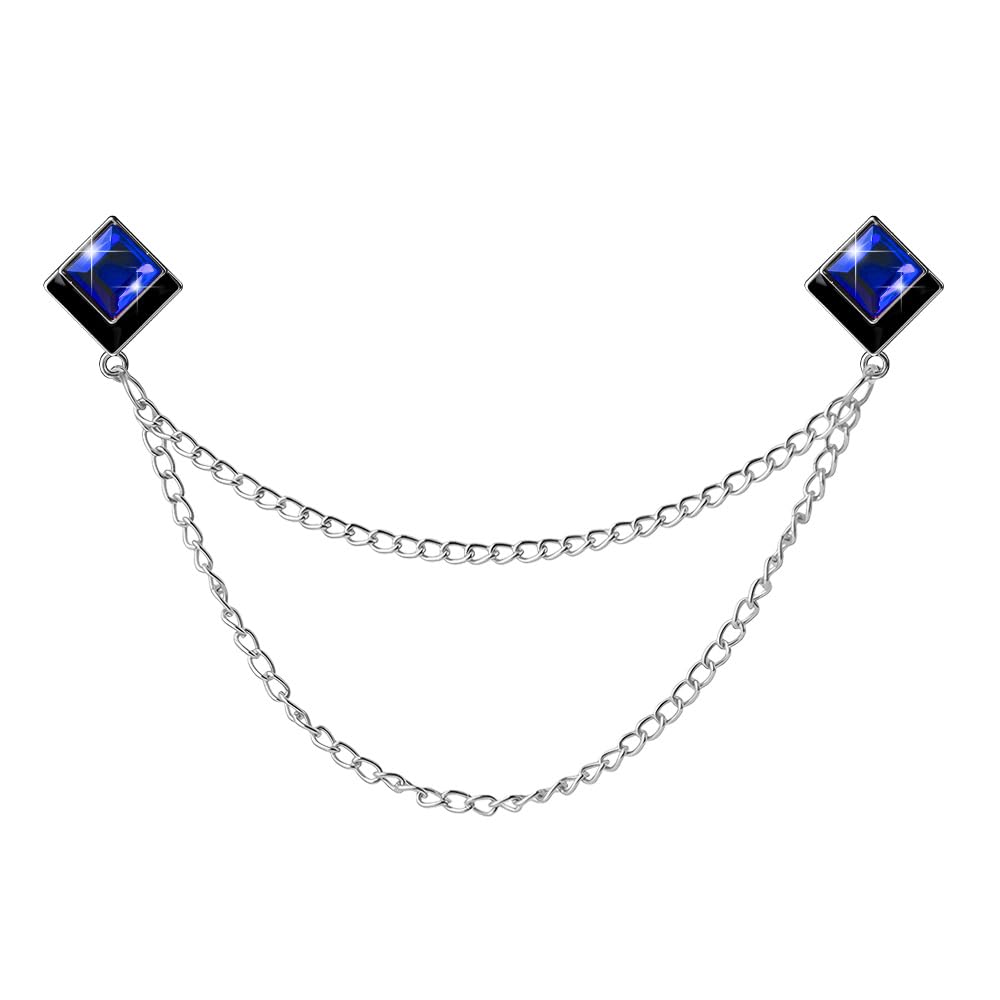 Gem Brooch Pins Hanging Chain Lapel Pin for Men Suits Shirt Collar Brooch Square Crystal Brooch Pin Rhinestone Lapel Pins for Men Tassel Chain Brooch Collar Pins Business Suit Shirt Accessories