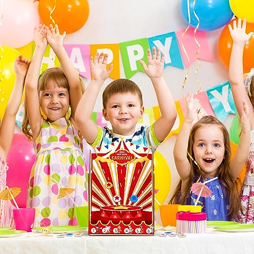 Funrous Carnival Disk Drop Game with 15 Disks Fun Carnival Game Circus Theme Game Circus Party Game for Carnival Party Decorations Birthday Party Supplies Activities, 15.7 x 10 Inch