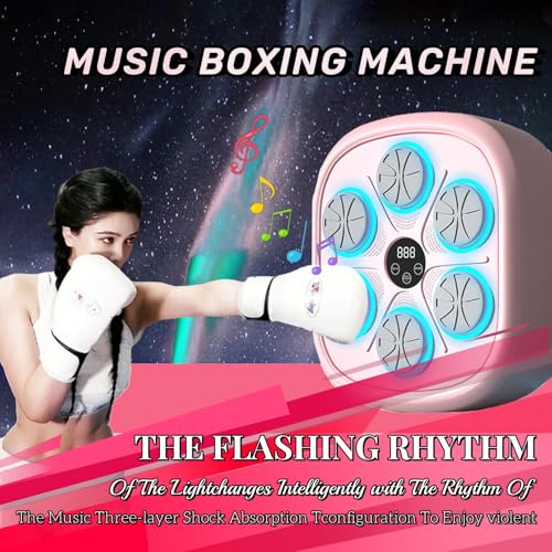 Boxing Machine Pink Boxing Music Workout Machine Music Boxing Machine with Gloves, Wall Mounted Smart Music Boxing Machine Pink, Music Boxing Machine Pink Workout Boxing Punching Machine (Pink)