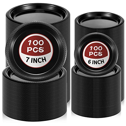 200 Pieces Black Plastic Plates Bulk Disposable Round Plates Black Party Supplies 6 Inch 7 Inch Plates Set For Salad Dessert Cake Home Birthday Wedding Party Event Picnic Dinner Bbq Plates Pack #TOP3