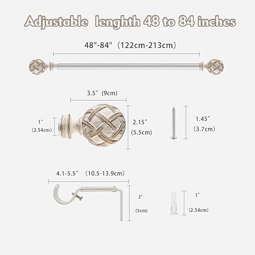 Miniatura 10 de Ycolnaefllr Barra de cortina individual de 1 pulgada de diámetro para ventanas, cortineros decorativos de longitud ajustable de 84 a 120 pulgadas,