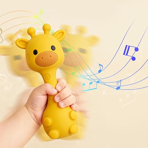 Miniatura 4 de Silicone Teether for Babies, Food Grade Silicone Little Giraffe Shaker Rattle Toy  Easy to Grip  BPA Free (Dusty Lilac)
