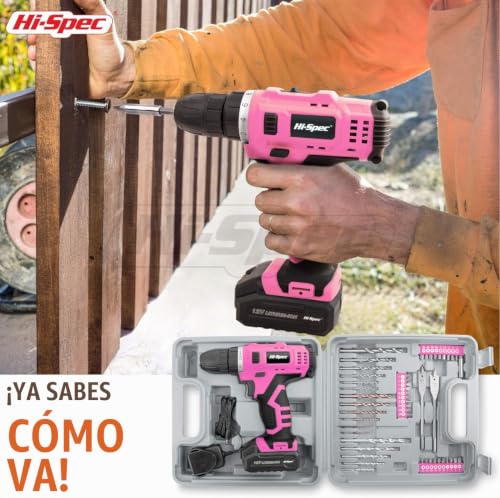 Miniatura 6 de Hi-Spec Taladro Atornillador Destornillador Inalámbrico, 12v Batería De 1300mah Hasta 20nm, Velocidad Variable Y Luz Led. Con Maletín Estuche De 46 Puntas Brocas Y Accesorios De Bricolaje.