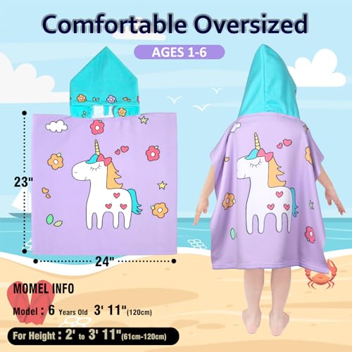 Image of Hooded Kids Beach Towels - Toddler Bath Towel Girls Boys Swim Cover-ups for Ages 1 to 6 Kids Pool Towels Quick Dry Lightweight Soft Microfiber Poncho Towel 24x23(Flower Unicorn New)