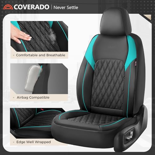 Image of Coverado Seat Covers Full Set, Faux Leather Car Seat Covers for Cars, Waterproof Car Seat Cover, Universal Seat Covers, Car Seat Protector Car Seat Cushion Universal Fit Most Cars Trucks, Black&Blue