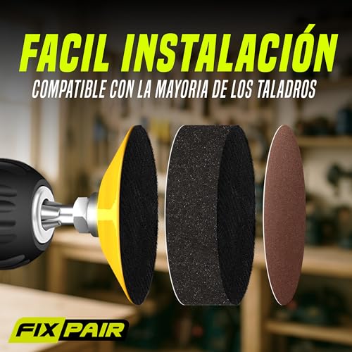 FIXPAIR Kit Lijas para Taladro 224 Pcs - Discos de Lija 50mm + Adaptador e interface con velcro ideal para lijar múltiples superficies (Madera, Metal, Plástico, Lijado de faros coche, moto) - imagen 2
