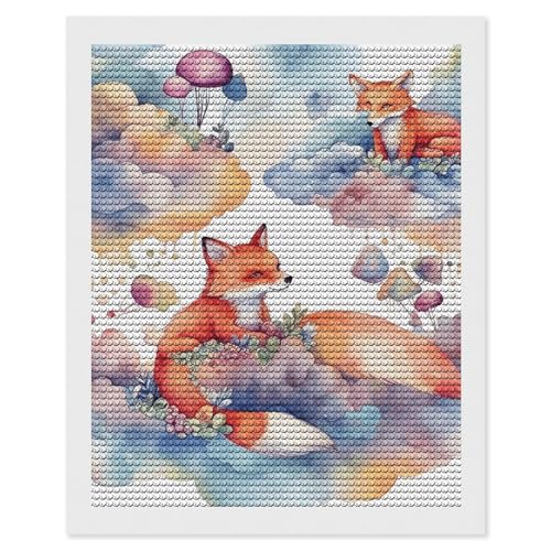 Peinture diamant renard et nuages 5D pour décorer le salon ou la chambre