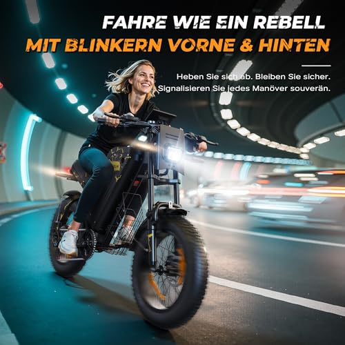 VARUN E Bike, 20 * 4.0 Zoll E-Bike Herren mit 48V 31.5Ah / 20.8Ah Akku, bis zu 160-180 KM, 250W 85Nm Motor, Fatbike Ebike mit Vollfederung, Blinker, 7 Gang All-Terrain E-Mountainbike mit EU-Konformes – Bild 6