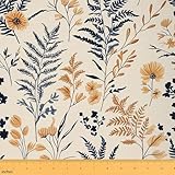 Erosebridal Boho Floral Flannel Fabrics by The Yard Plant Pattern Upholstery Soft Fabric Bohemian Design Water-Repellent‌ Fabric for Chairs Rustic Farmhouse Indoor Decor,1 Yard Not Stretchy