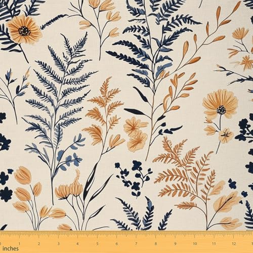 Erosebridal Boho Floral Fabrics by The Yard Plant Pattern Upholstery Fabric Bohemian Design Waterproof Fabric for Chairs Rustic Farmhouse Outdoor Indoor Decor,1 Yard