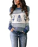 YOINS Suéter Punto Mujer Invierno Suéteres Navideños Jersey de Cuello Redondo Camiseta Manga Larga Jerséis Basico Suelto Jerseys Camisa Mujer Primavera Otoño Azul S