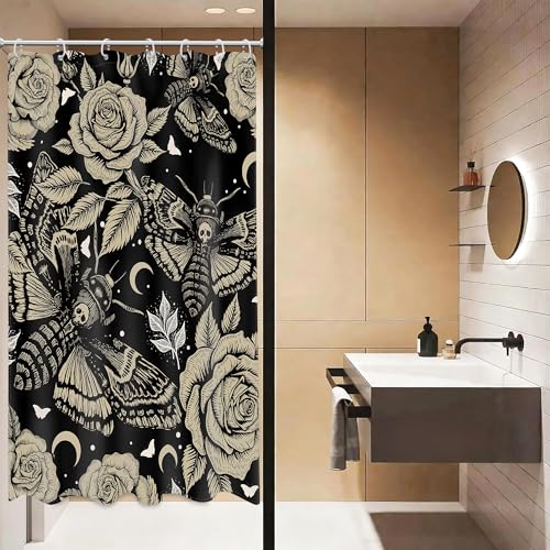 Gothic Moth Skull Shower Curtain RV Narrow Black 36Wx72H Inch Decor
