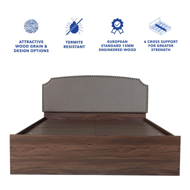 Image of Amazon Brand - Solimo Bed | 1 Year Warranty | Double Bed, Queen Size, Pingala Premium Upholstery, Comfortable Seating Height Bed, Non-Woven Base & 3mm MDF, Walnut Colour (Melamine Finish)