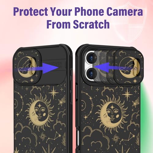 Image of Funermei for iPhone 16 Plus Case - Women Girls Cute Phone Cover Girly Pretty Aesthetic Stars Sun Moon Unique Design with Camera Cover Funda for Apple for iPhone 16 Plus